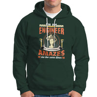 Dark forest green engineer graphic hoodie with front kangaroo pocket and drawstring hood.
