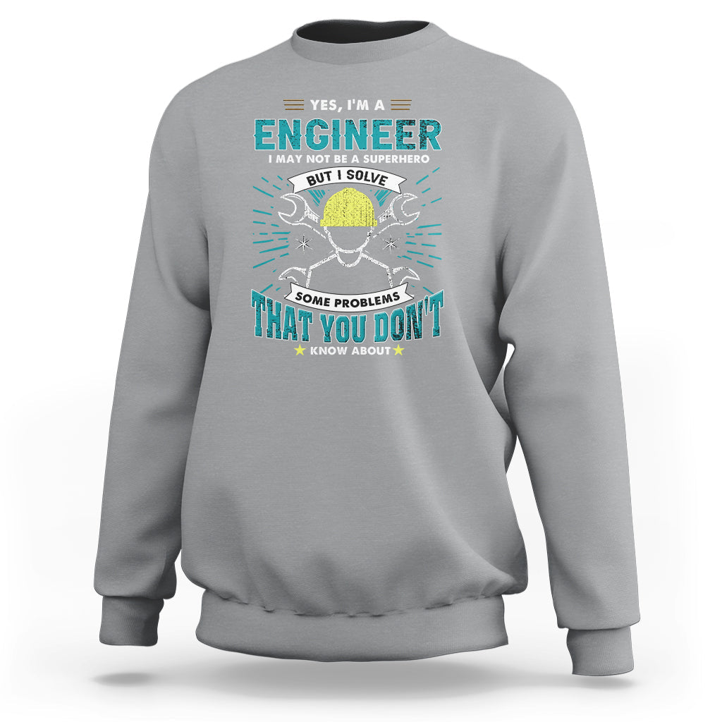 Sport gray crewneck sweatshirt with engineer graphic and text on the chest