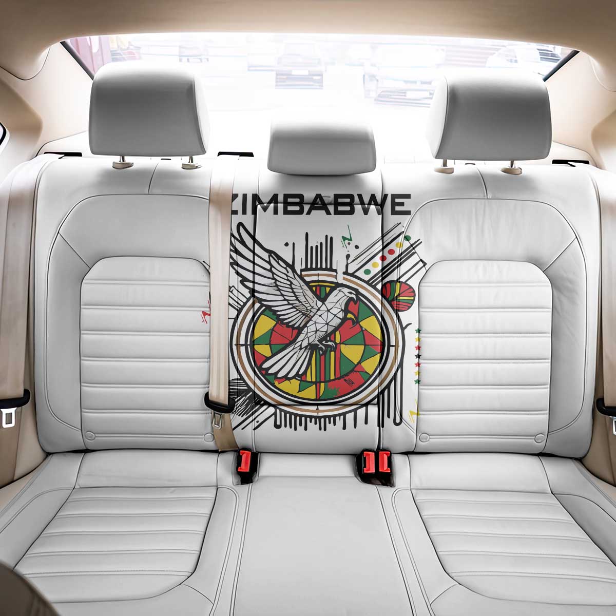 Spirit of Zimbabwe Back Car Seat Cover Tribal Patterns, Flag Colors and Symbol of Peace