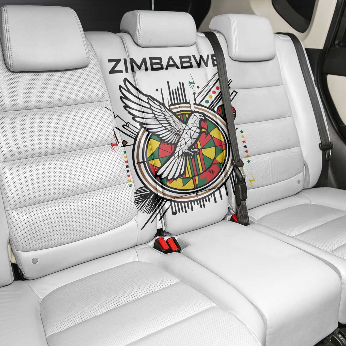 Spirit of Zimbabwe Back Car Seat Cover Tribal Patterns, Flag Colors and Symbol of Peace