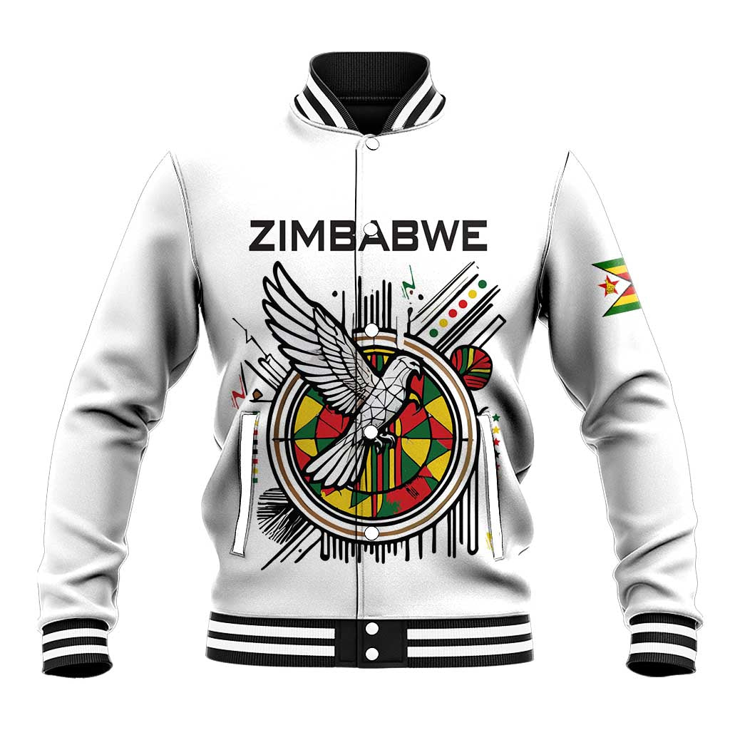 Spirit of Zimbabwe Baseball Jacket Tribal Patterns, Flag Colors and Symbol of Peace