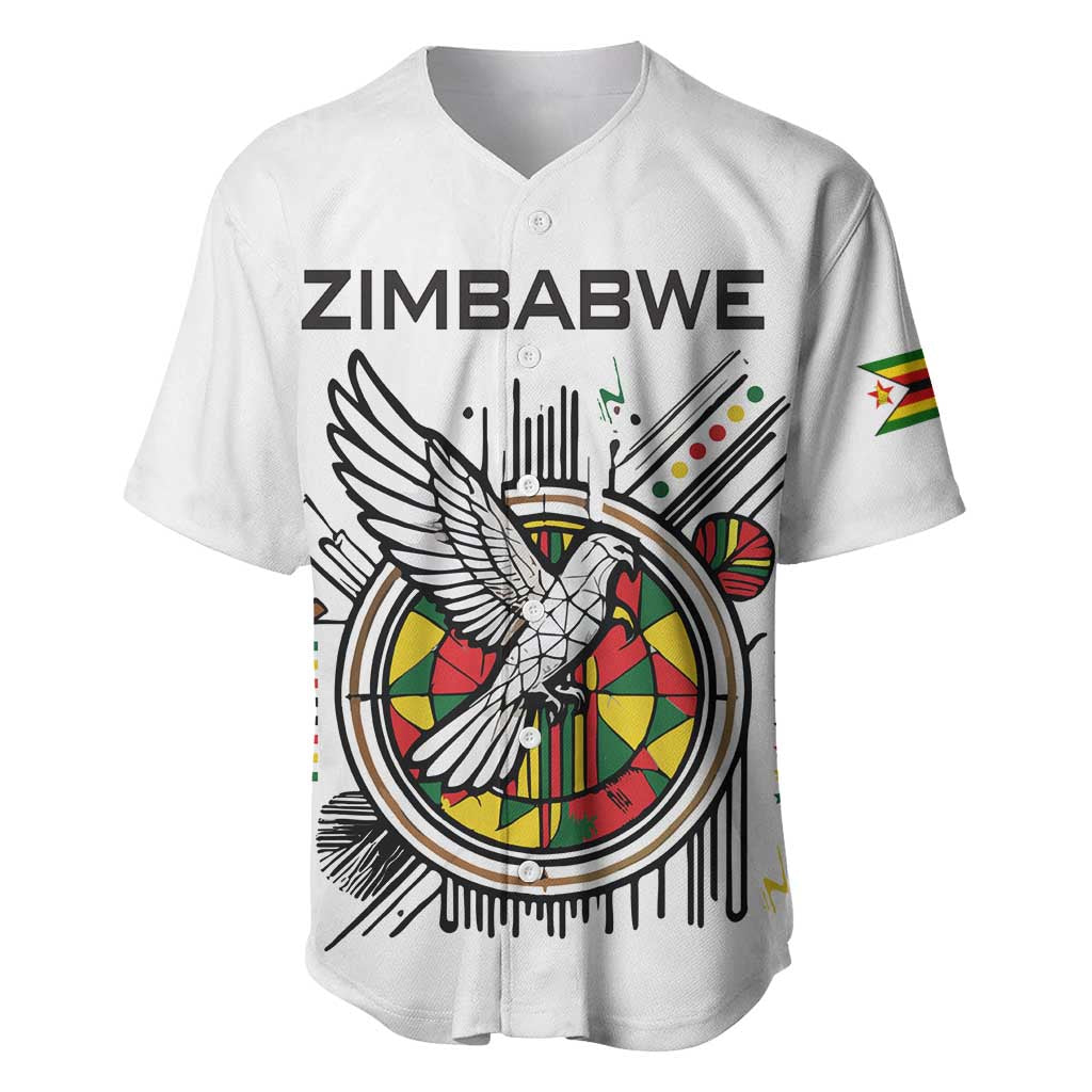 Spirit of Zimbabwe Baseball Jersey Tribal Patterns, Flag Colors and Symbol of Peace