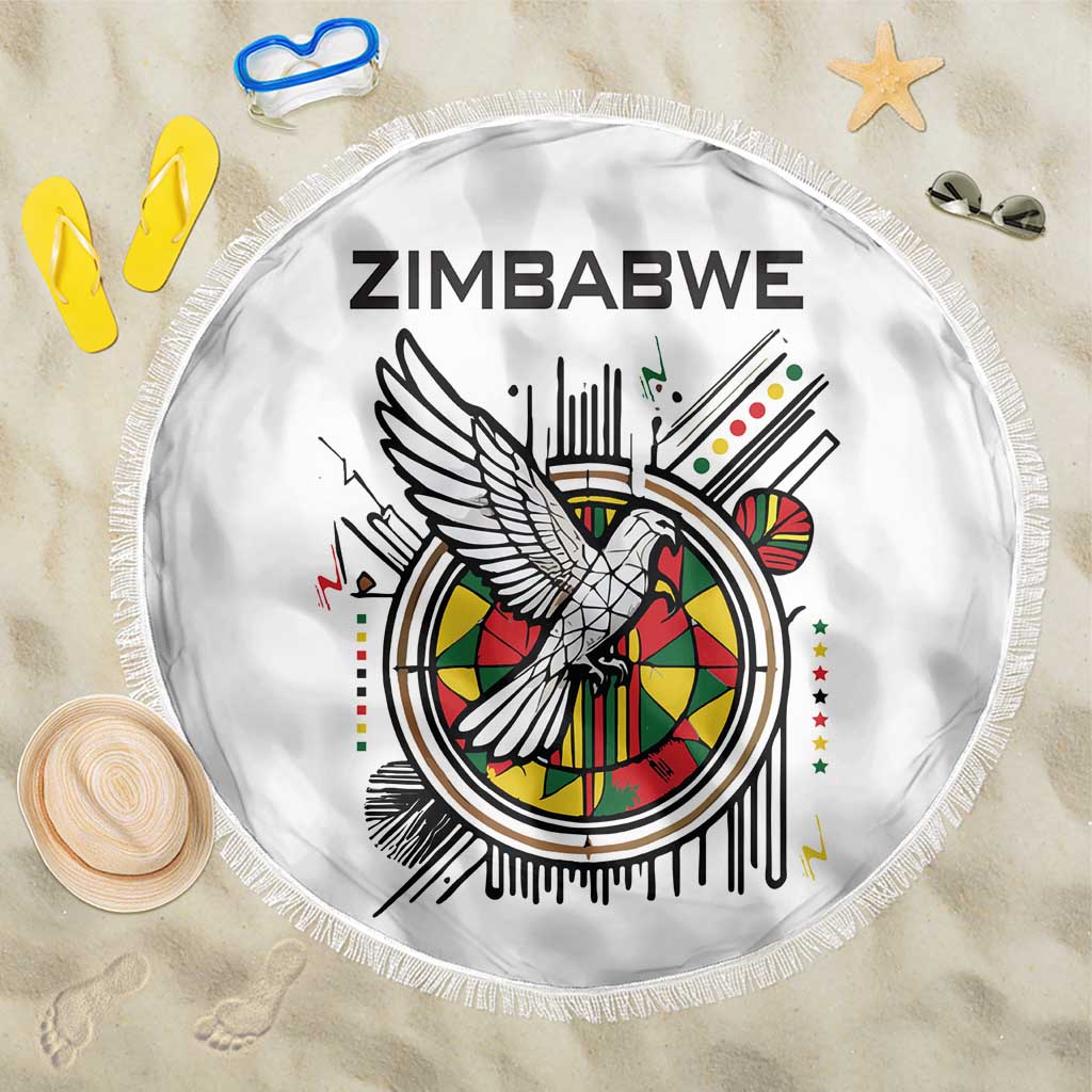 Spirit of Zimbabwe Beach Blanket Tribal Patterns, Flag Colors and Symbol of Peace