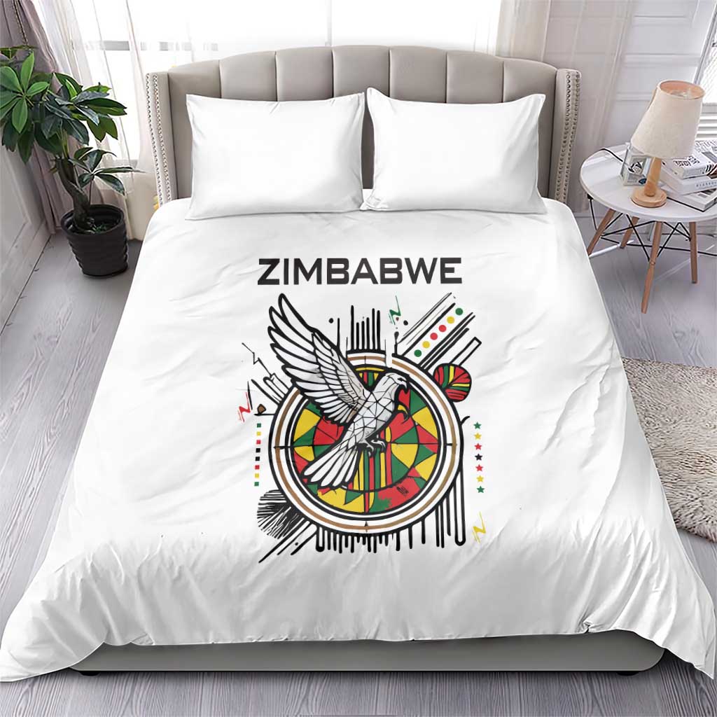 Spirit of Zimbabwe Bedding Set Tribal Patterns, Flag Colors and Symbol of Peace