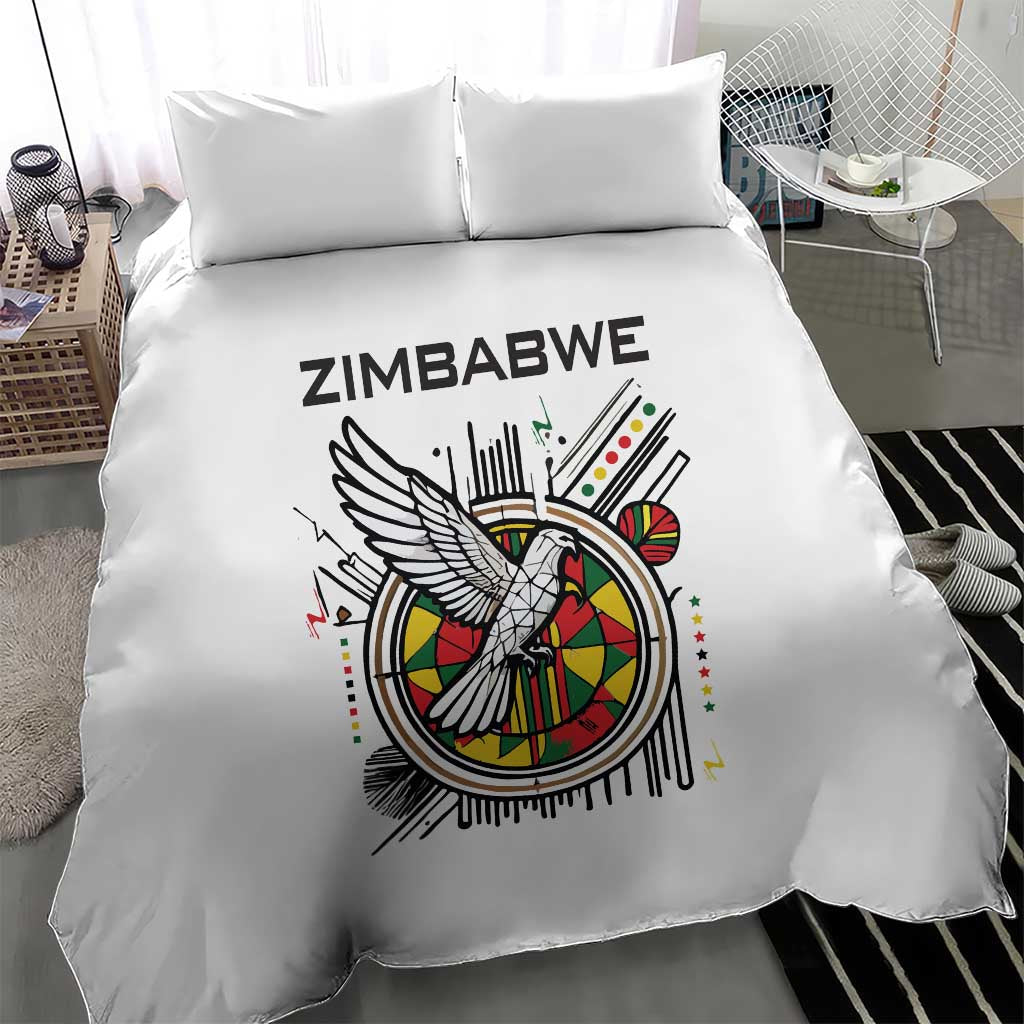 Spirit of Zimbabwe Bedding Set Tribal Patterns, Flag Colors and Symbol of Peace