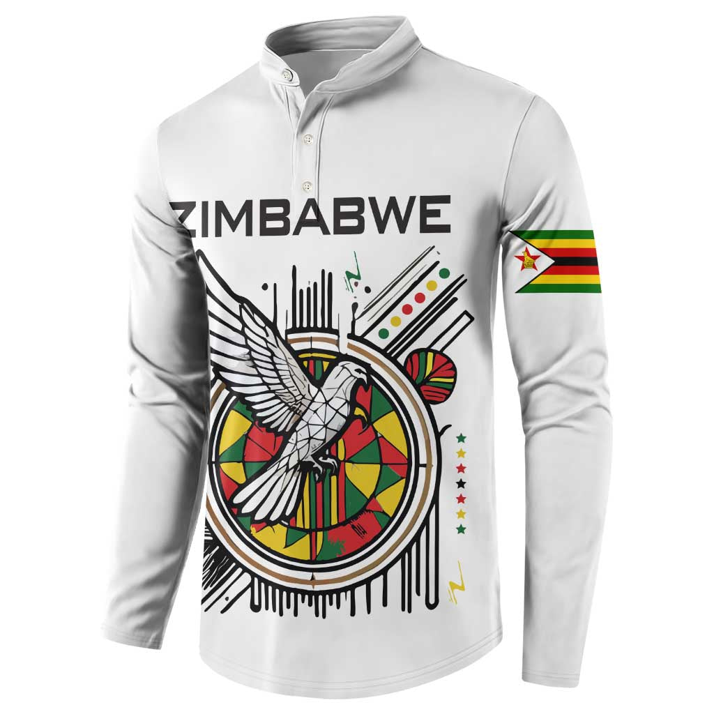 Spirit of Zimbabwe Button Sweatshirt Tribal Patterns, Flag Colors and Symbol of Peace