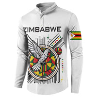 Spirit of Zimbabwe Button Sweatshirt Tribal Patterns, Flag Colors and Symbol of Peace