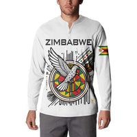 Spirit of Zimbabwe Button Sweatshirt Tribal Patterns, Flag Colors and Symbol of Peace