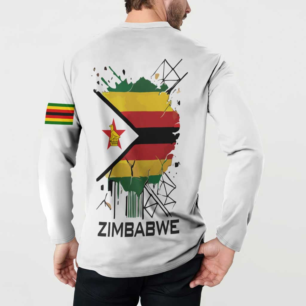 Spirit of Zimbabwe Button Sweatshirt Tribal Patterns, Flag Colors and Symbol of Peace
