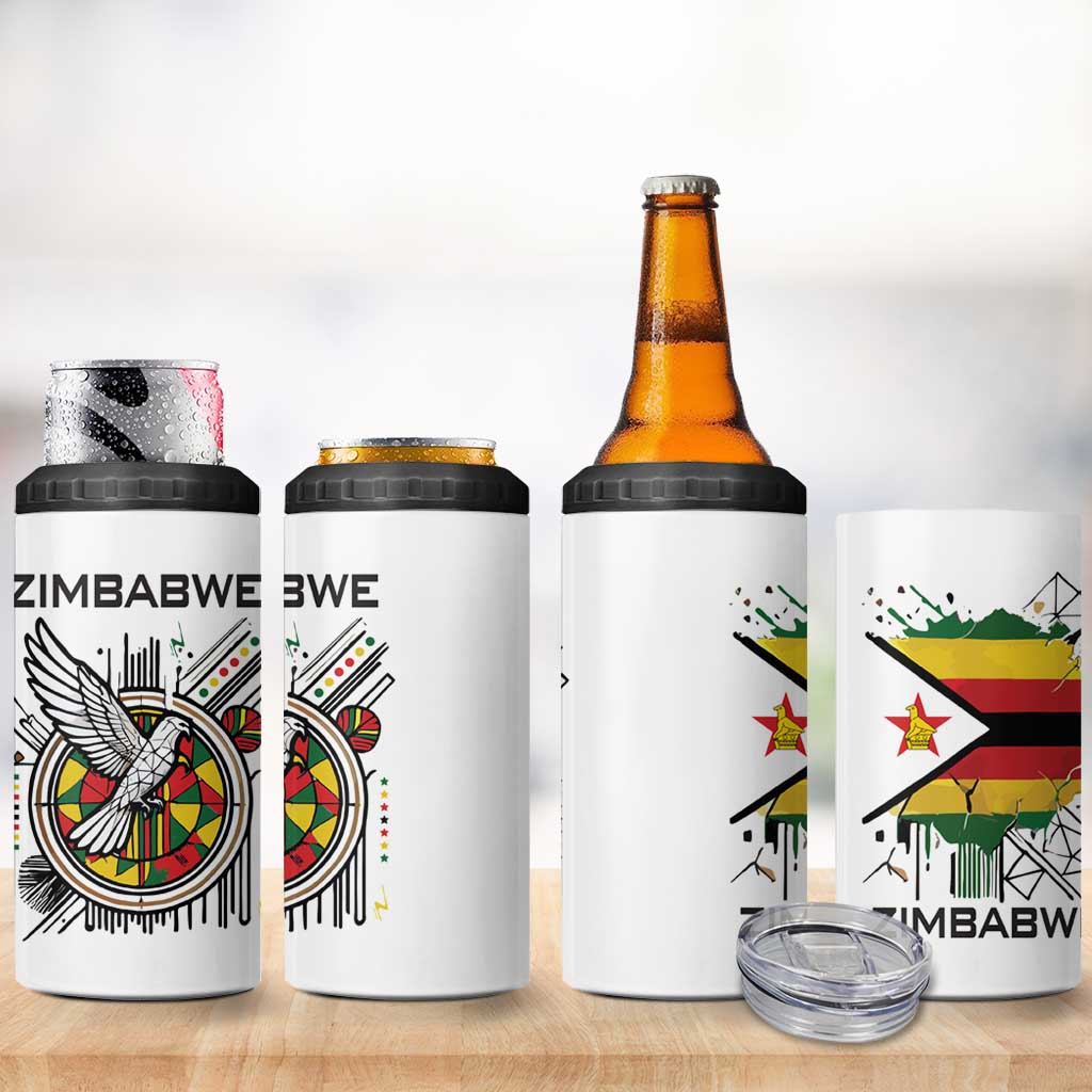 Spirit of Zimbabwe 4 in 1 Can Cooler Tumbler Tribal Patterns, Flag Colors and Symbol of Peace