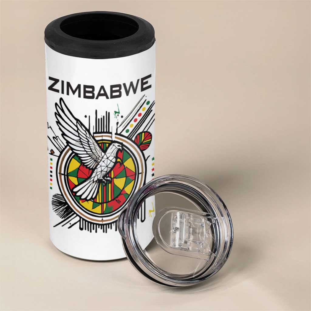 Spirit of Zimbabwe 4 in 1 Can Cooler Tumbler Tribal Patterns, Flag Colors and Symbol of Peace