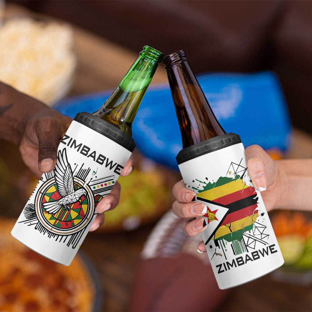 Spirit of Zimbabwe 4 in 1 Can Cooler Tumbler Tribal Patterns, Flag Colors and Symbol of Peace