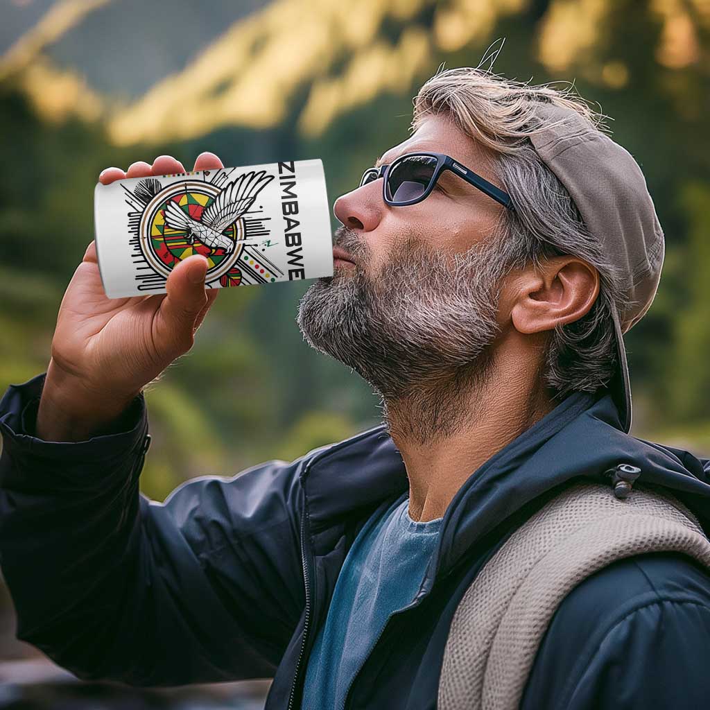 Spirit of Zimbabwe 4 in 1 Can Cooler Tumbler Tribal Patterns, Flag Colors and Symbol of Peace