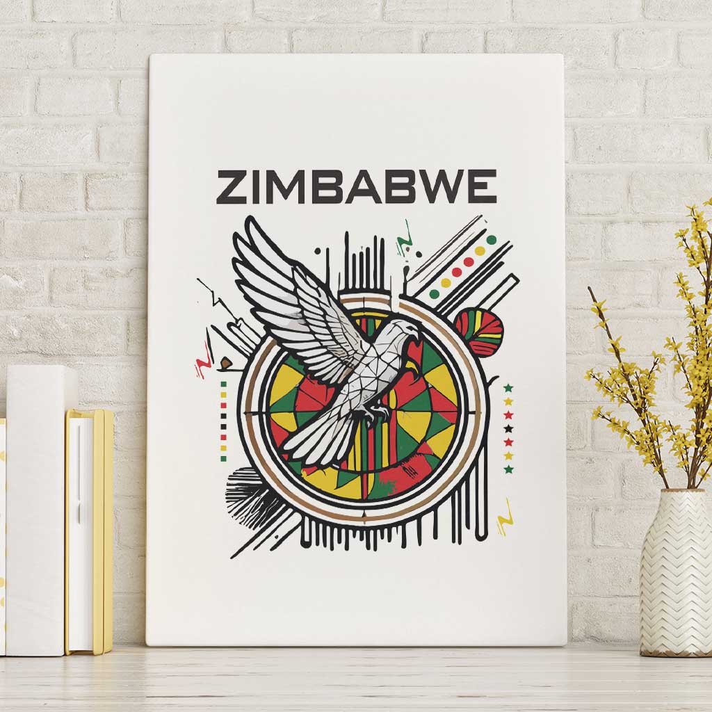 Spirit of Zimbabwe Canvas Wall Art Tribal Patterns, Flag Colors and Symbol of Peace