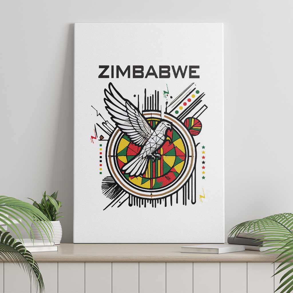 Spirit of Zimbabwe Canvas Wall Art Tribal Patterns, Flag Colors and Symbol of Peace