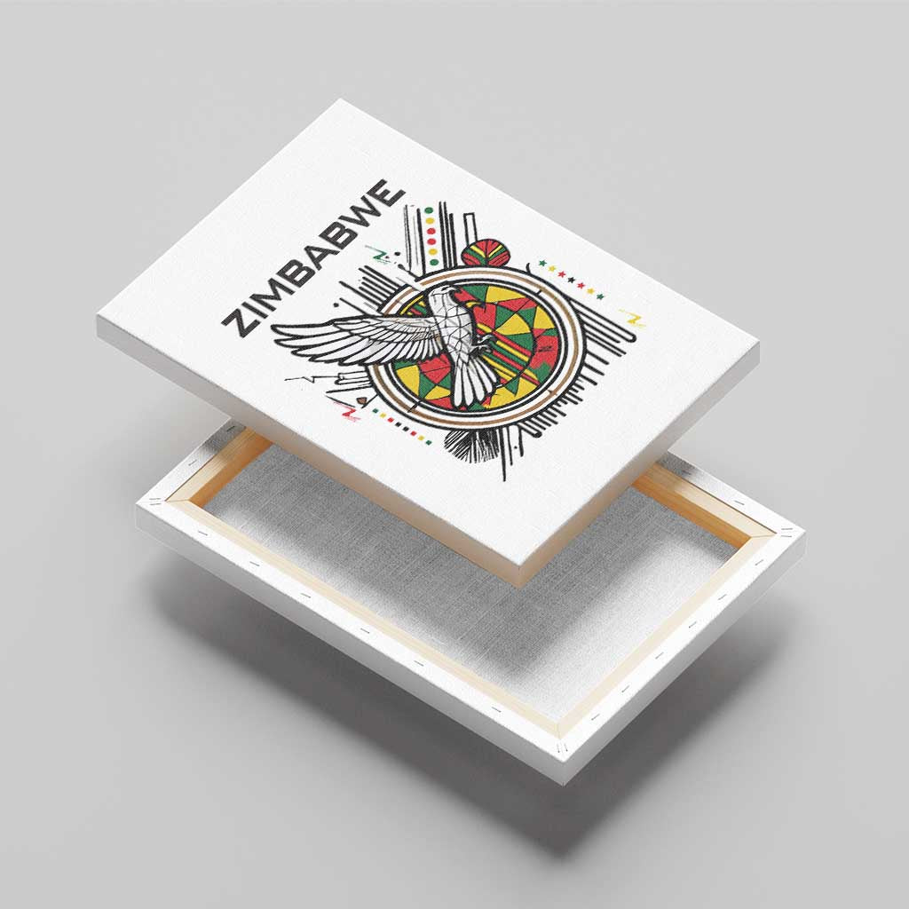 Spirit of Zimbabwe Canvas Wall Art Tribal Patterns, Flag Colors and Symbol of Peace