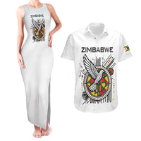 Spirit of Zimbabwe Couples Matching Tank Maxi Dress and Hawaiian Shirt Tribal Patterns, Flag Colors and Symbol of Peace