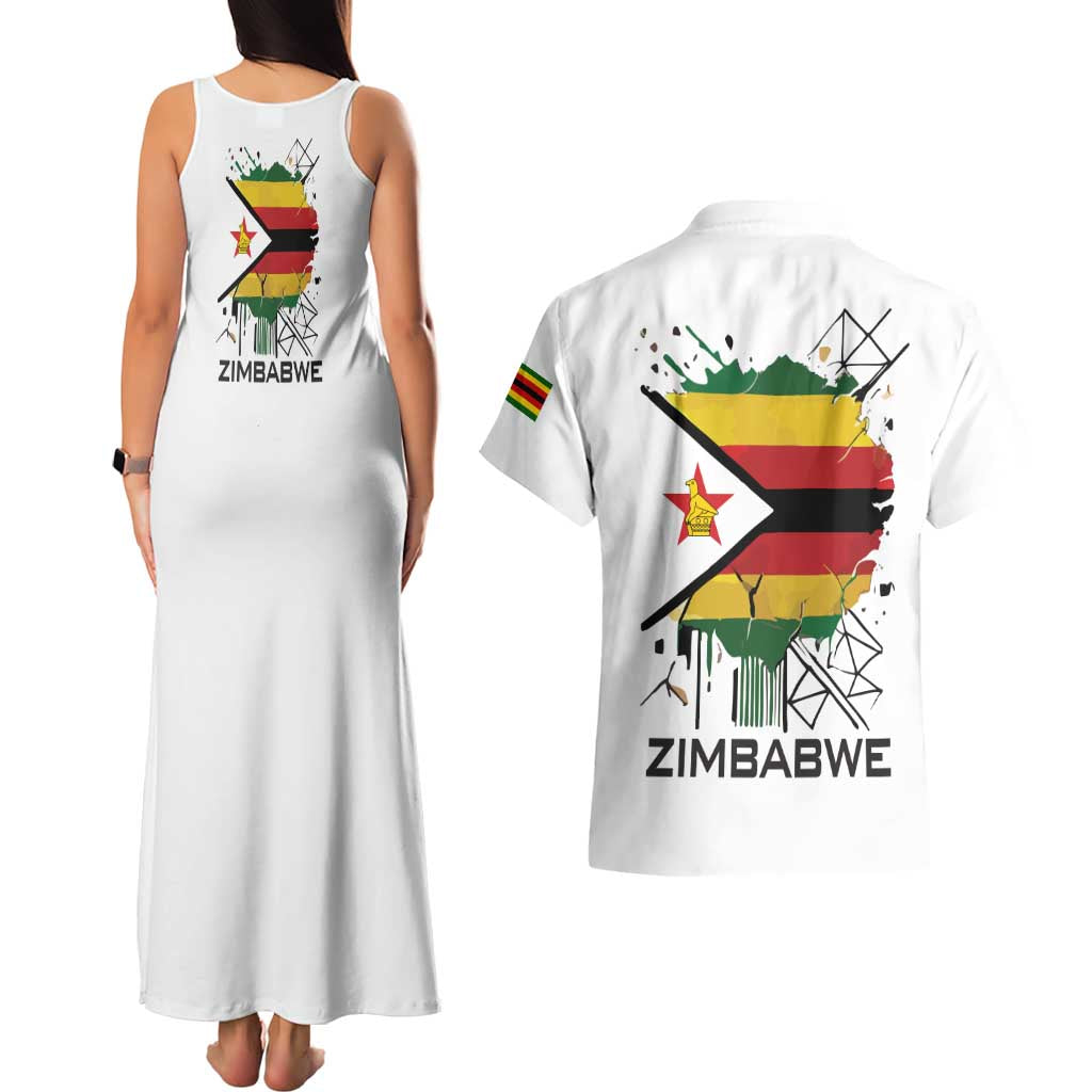 Spirit of Zimbabwe Couples Matching Tank Maxi Dress and Hawaiian Shirt Tribal Patterns, Flag Colors and Symbol of Peace