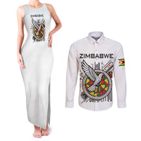 Spirit of Zimbabwe Couples Matching Tank Maxi Dress and Long Sleeve Button Shirt Tribal Patterns, Flag Colors and Symbol of Peace