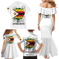 Spirit of Zimbabwe Family Matching Mermaid Dress and Hawaiian Shirt Tribal Patterns, Flag Colors and Symbol of Peace