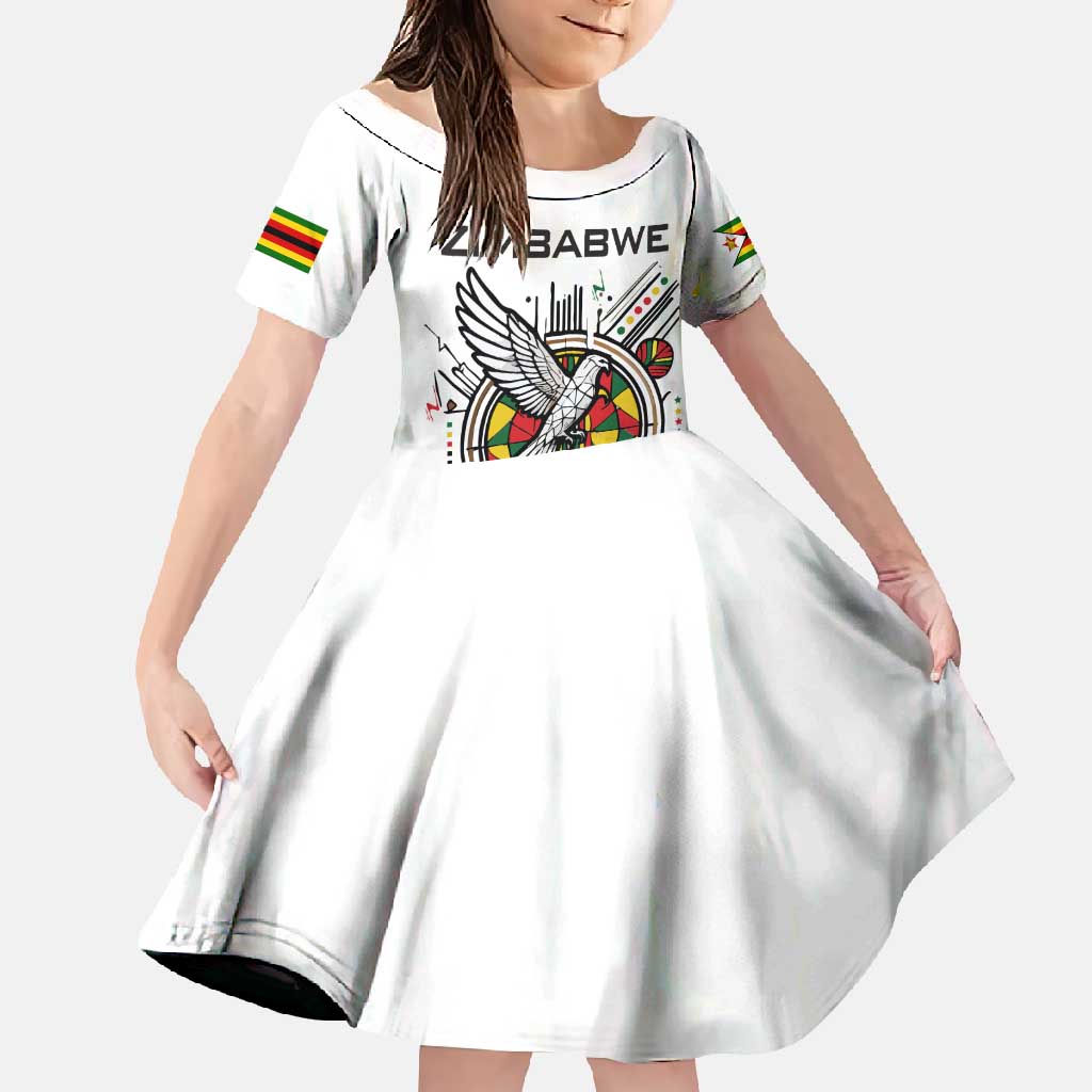 Spirit of Zimbabwe Family Matching Off Shoulder Maxi Dress and Hawaiian Shirt Tribal Patterns, Flag Colors and Symbol of Peace