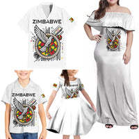 Spirit of Zimbabwe Family Matching Off Shoulder Maxi Dress and Hawaiian Shirt Tribal Patterns, Flag Colors and Symbol of Peace