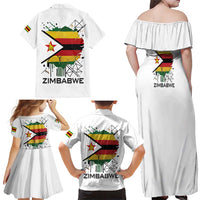 Spirit of Zimbabwe Family Matching Off Shoulder Maxi Dress and Hawaiian Shirt Tribal Patterns, Flag Colors and Symbol of Peace