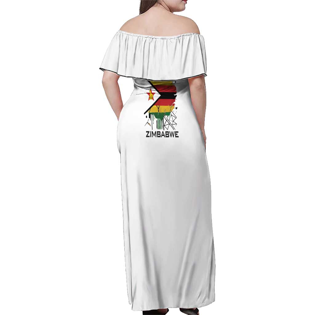 Spirit of Zimbabwe Family Matching Off Shoulder Maxi Dress and Hawaiian Shirt Tribal Patterns, Flag Colors and Symbol of Peace