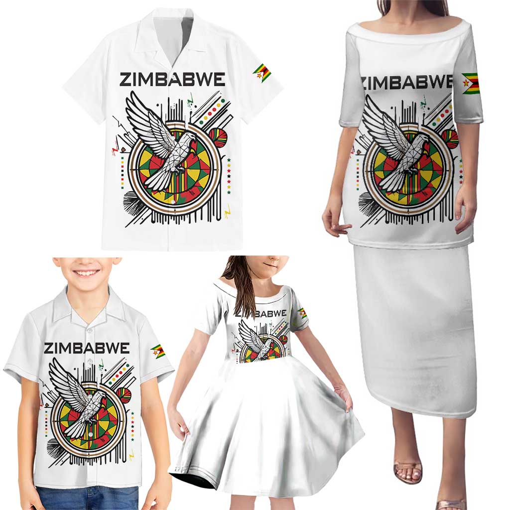 Spirit of Zimbabwe Family Matching Puletasi and Hawaiian Shirt Tribal Patterns, Flag Colors and Symbol of Peace