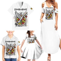 Spirit of Zimbabwe Family Matching Summer Maxi Dress and Hawaiian Shirt Tribal Patterns, Flag Colors and Symbol of Peace