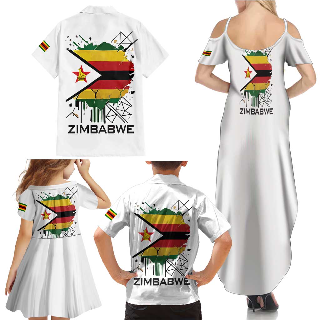 Spirit of Zimbabwe Family Matching Summer Maxi Dress and Hawaiian Shirt Tribal Patterns, Flag Colors and Symbol of Peace