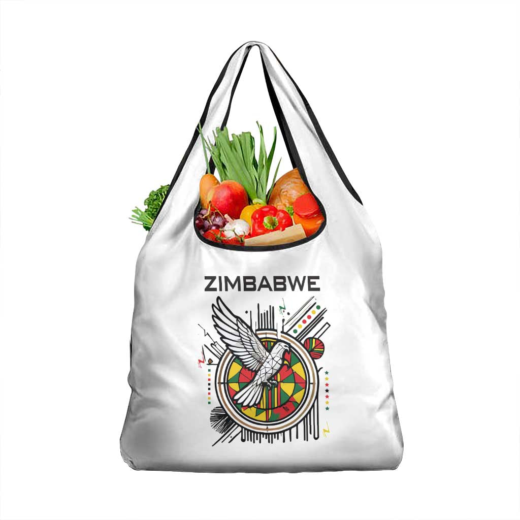 Spirit of Zimbabwe Grocery Bag Tribal Patterns, Flag Colors and Symbol of Peace