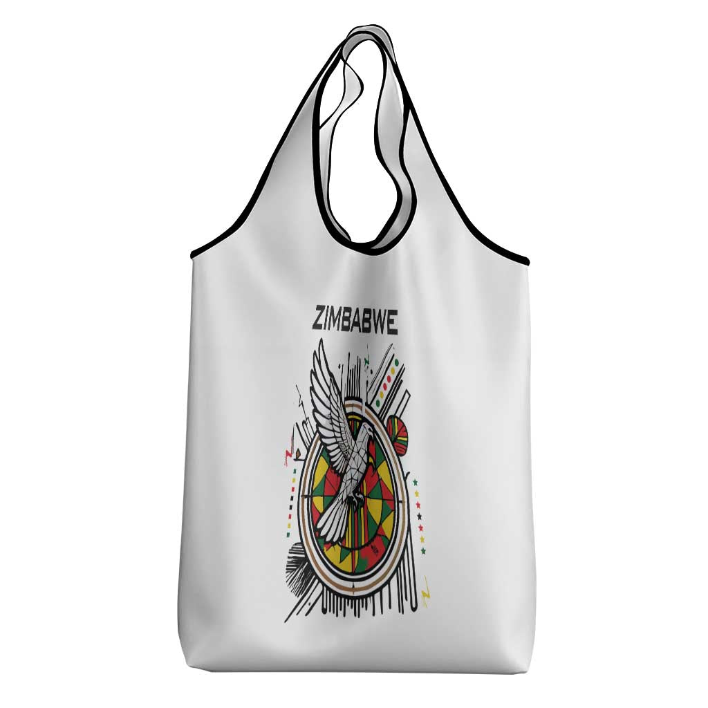 Spirit of Zimbabwe Grocery Bag Tribal Patterns, Flag Colors and Symbol of Peace