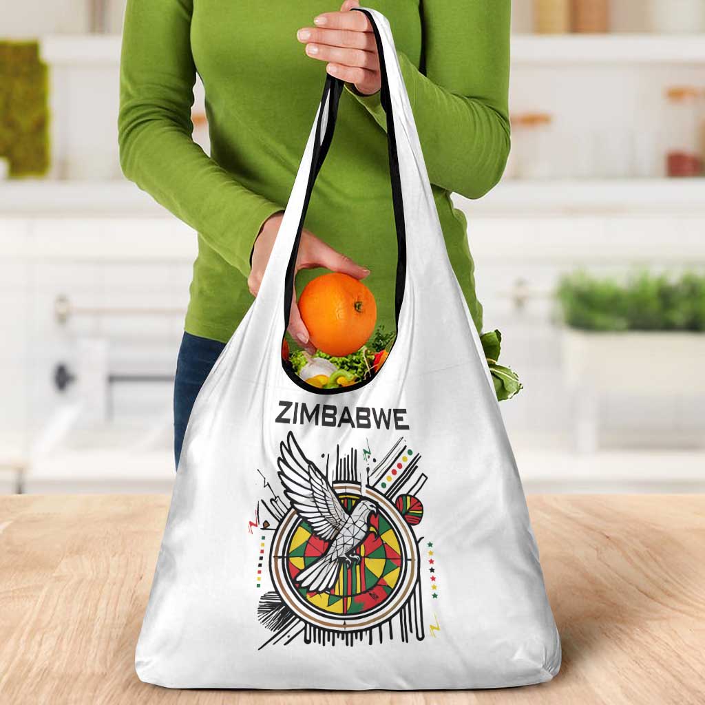 Spirit of Zimbabwe Grocery Bag Tribal Patterns, Flag Colors and Symbol of Peace
