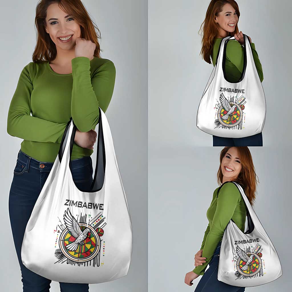 Spirit of Zimbabwe Grocery Bag Tribal Patterns, Flag Colors and Symbol of Peace