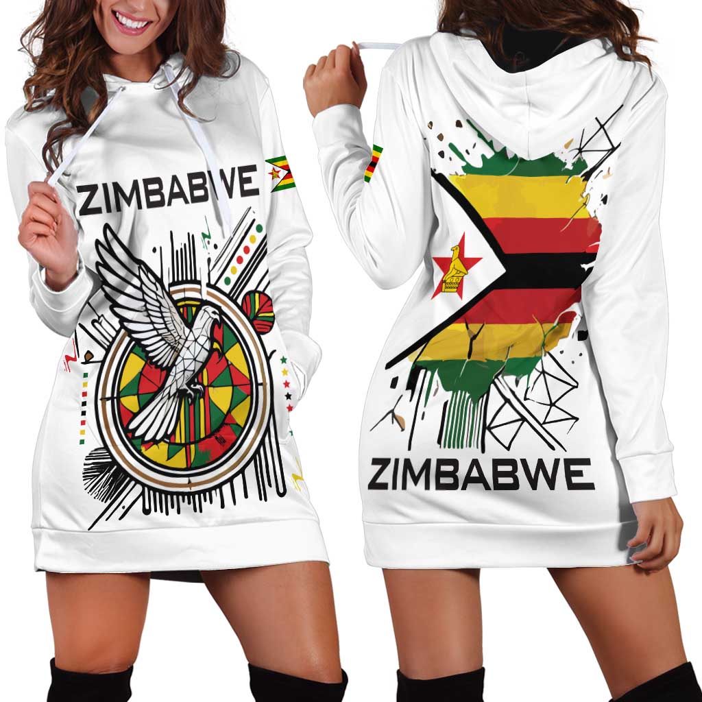 Spirit of Zimbabwe Hoodie Dress Tribal Patterns, Flag Colors and Symbol of Peace