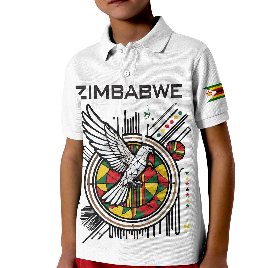 Spirit of Zimbabwe Kid Polo Shirt Tribal Patterns, Flag Colors and Symbol of Peace