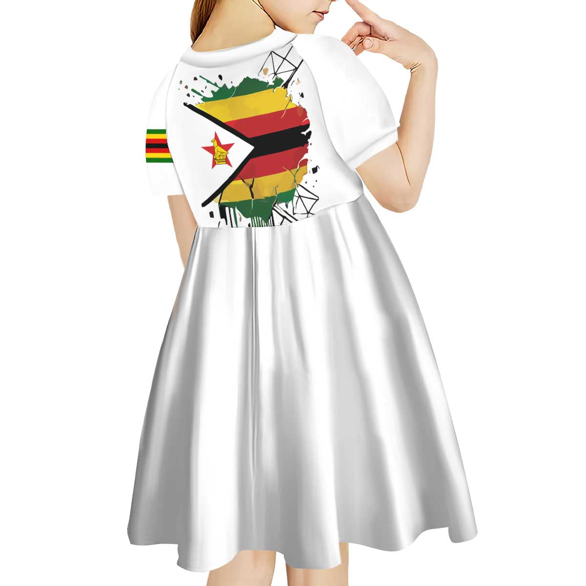 Spirit of Zimbabwe Kid Short Sleeve Dress Tribal Patterns, Flag Colors and Symbol of Peace