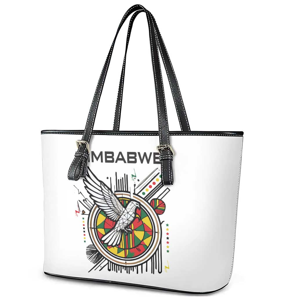 Spirit of Zimbabwe Leather Tote Bag Tribal Patterns, Flag Colors and Symbol of Peace