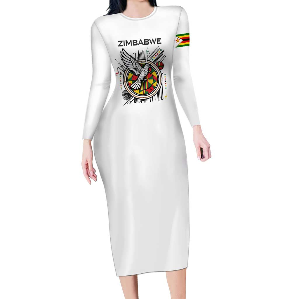 Spirit of Zimbabwe Long Sleeve Bodycon Dress Tribal Patterns, Flag Colors and Symbol of Peace