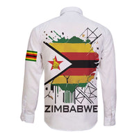 Spirit of Zimbabwe Long Sleeve Button Shirt Tribal Patterns, Flag Colors and Symbol of Peace