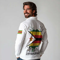 Spirit of Zimbabwe Long Sleeve Polo Shirt Tribal Patterns, Flag Colors and Symbol of Peace