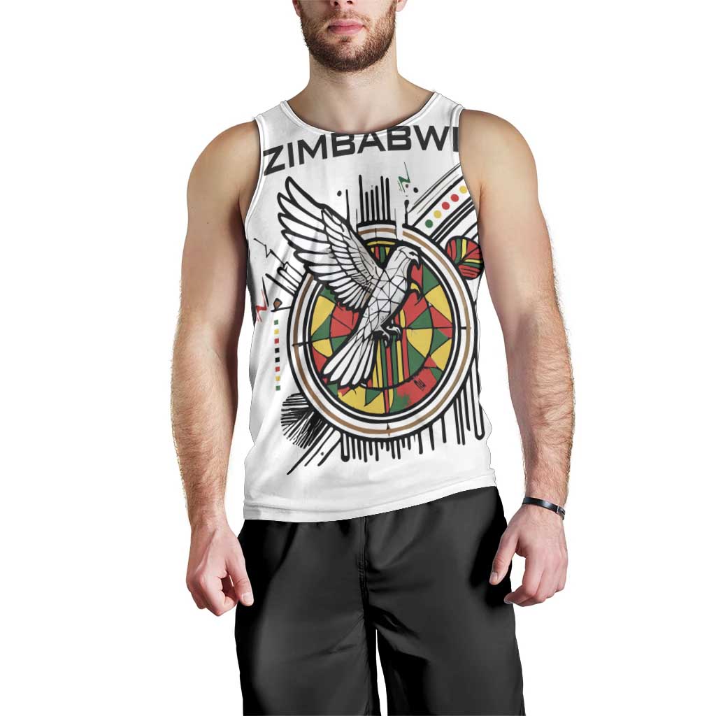 Spirit of Zimbabwe Men Tank Top Tribal Patterns, Flag Colors and Symbol of Peace