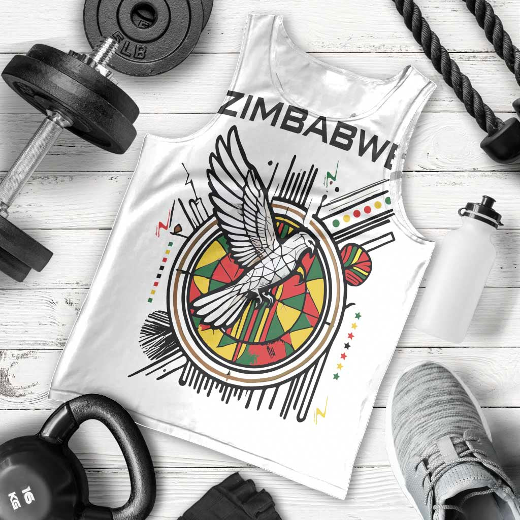 Spirit of Zimbabwe Men Tank Top Tribal Patterns, Flag Colors and Symbol of Peace