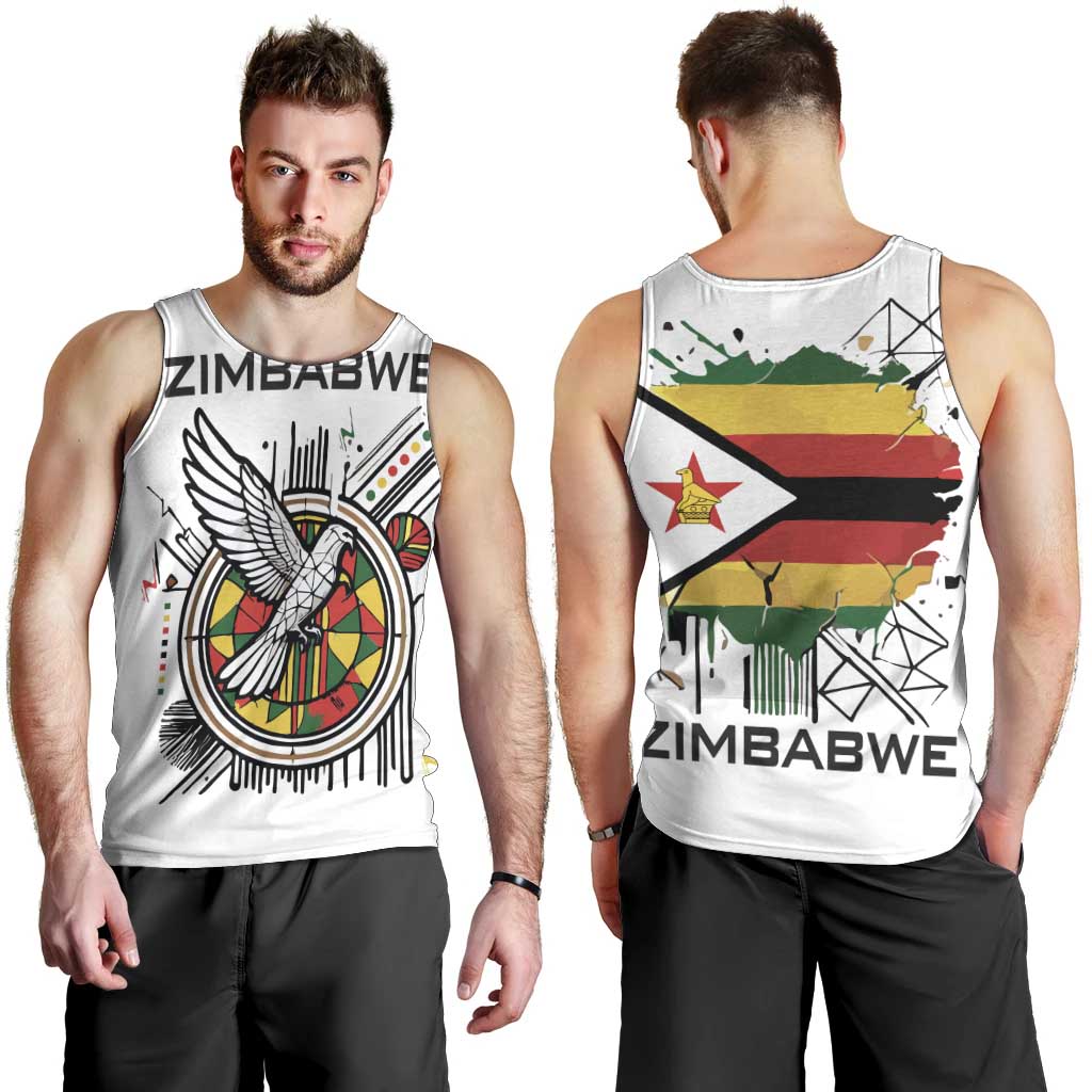 Spirit of Zimbabwe Men Tank Top Tribal Patterns, Flag Colors and Symbol of Peace