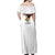 Spirit of Zimbabwe Off Shoulder Maxi Dress Tribal Patterns, Flag Colors and Symbol of Peace