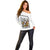 Spirit of Zimbabwe Off Shoulder Sweater Tribal Patterns, Flag Colors and Symbol of Peace