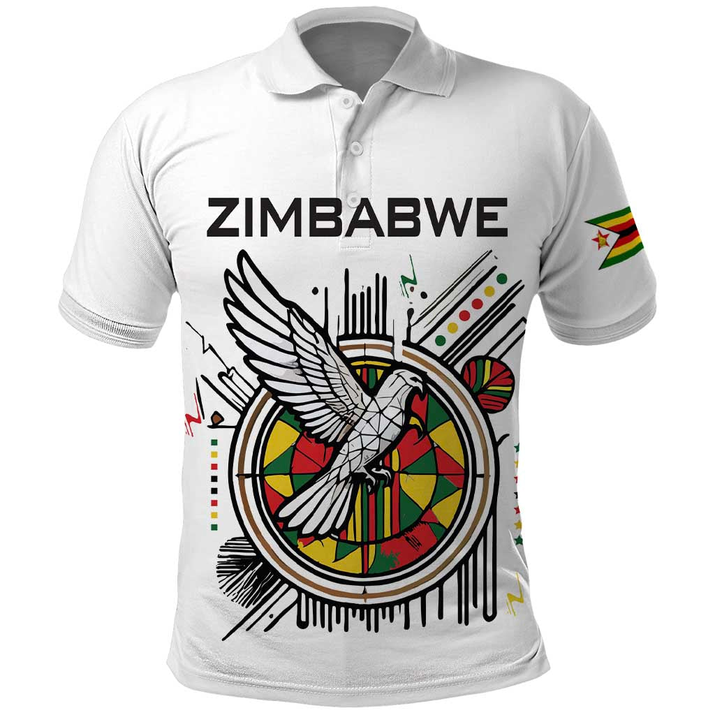 Spirit of Zimbabwe Polo Shirt Tribal Patterns, Flag Colors and Symbol of Peace