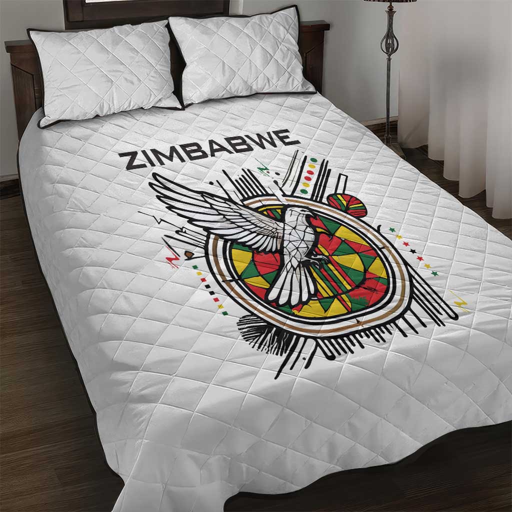 Spirit of Zimbabwe Quilt Bed Set Tribal Patterns, Flag Colors and Symbol of Peace