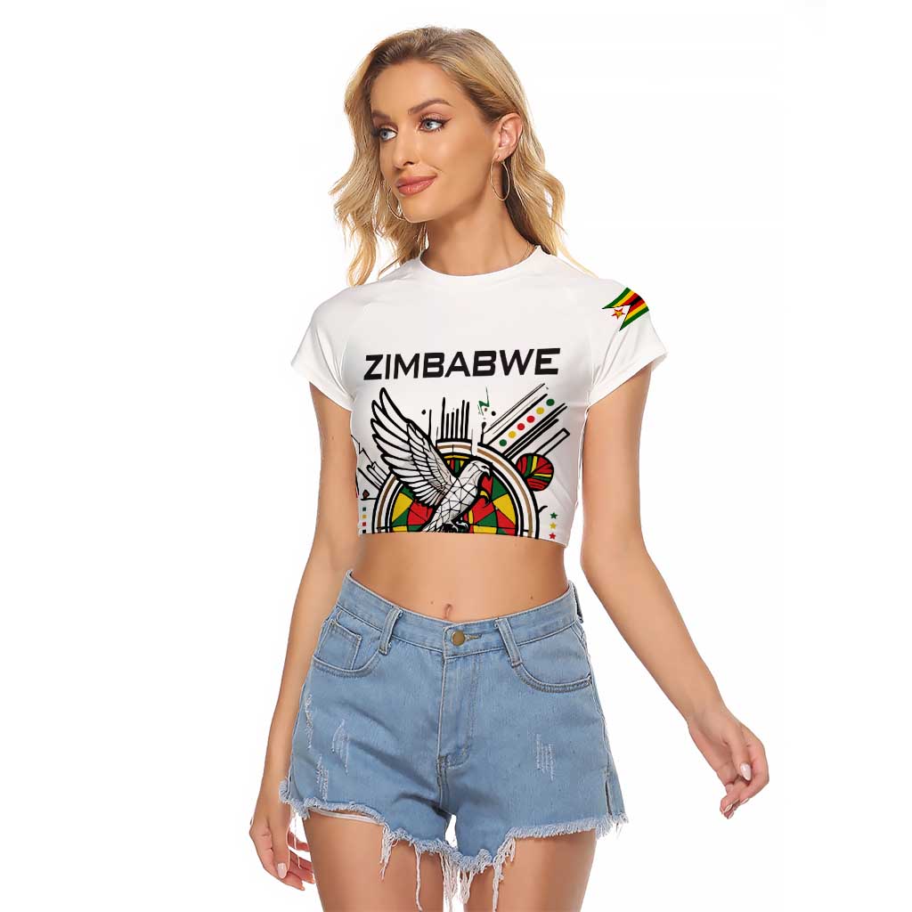 Spirit of Zimbabwe Raglan Cropped T Shirt Tribal Patterns, Flag Colors and Symbol of Peace